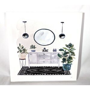 Garden Bath White Stretched Canvas Wall Art Cabinet Plants Rug 12 x 12-in Gift